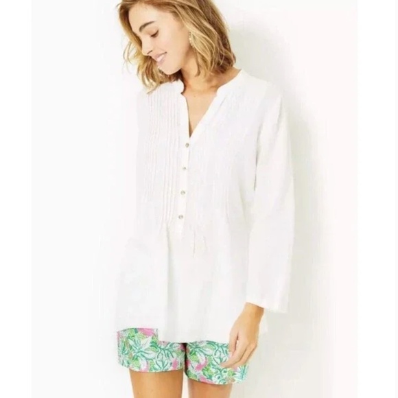 Lilly Pulitzer white linen sarasota tunic/top, XS,  G 993 - Picture 7 of 7